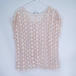 Lauren Conrad Peach Crochet Tunic Top L